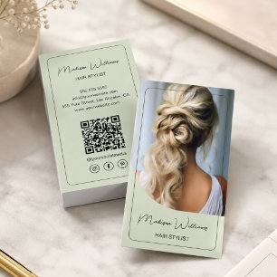 Cartão De Visita Hair Stylist Modern Photo Sage Green