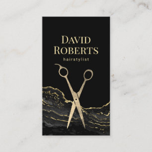 Cartão De Visita Hair Stylist Moderna Dourada Mármore Preto