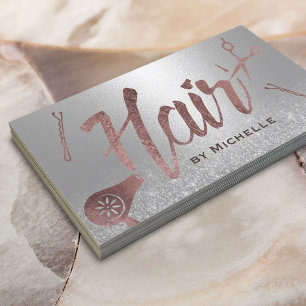 Cartão De Visita Hair Stylist Moderna Rosa Dourada Typografia Silve