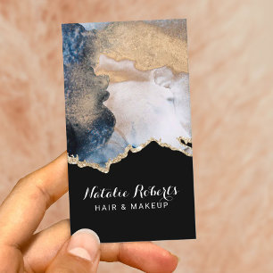 Cartão De Visita Hair Stylist Moderno Marinho e Dourado Watercolor 