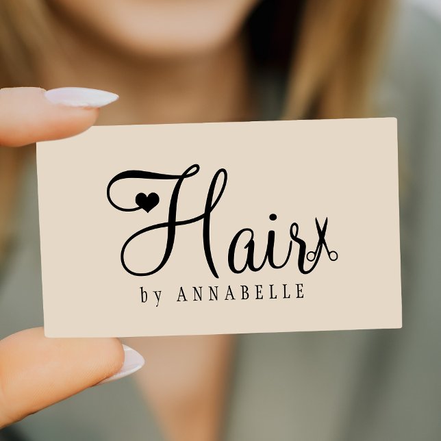 Cartão De Visita Hair stylist QR code modern script beige black (Criador carregado)