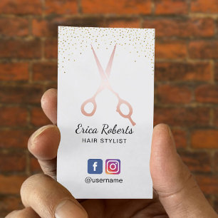 Cartão De Visita Hair Stylist Rosa Dourada Tesoura Salon Social Med