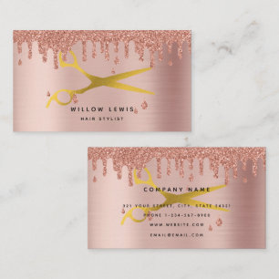 Cartão De Visita Hair Stylist Rosa Dourado Glitter Moderno Minimali