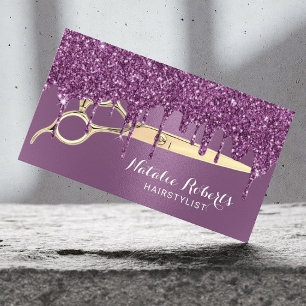 Cartão De Visita Hair Stylist Roxo Glitter Coloca Bela Salão