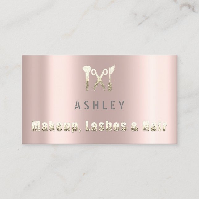 Cartão De Visita Hair Stylist Salon Makeup Lash Nomeação Dourada (Frente)