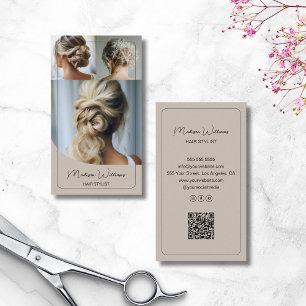 Cartão De Visita Hair Stylist Salon Personalizado 3 Fotos Código QR