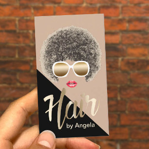 Cartão De Visita Hair Stylist Script Dourado Moderno Afro