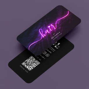 Cartão De Visita Hair Stylist Script Hairstylist Neon Purple