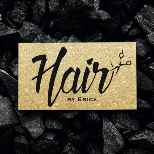 Cartão De Visita Hair Stylist Script Moderno Dourado Sal de Cabelo  (Criador carregado)
