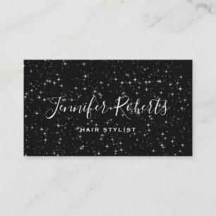 Cartão De Visita Hair Stylist Sparkly Stars Black Modern Elegante