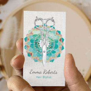 Cartão De Visita Hair Stylist - Tesoura Elegante Mandala Flower Sal