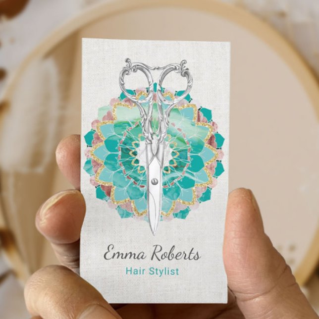 Cartão De Visita Hair Stylist - Tesoura Elegante Mandala Flower Sal (Criador carregado)