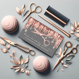 Cartão De Visita Hair Stylist Tesoura Hairdresser Rosa Cinza