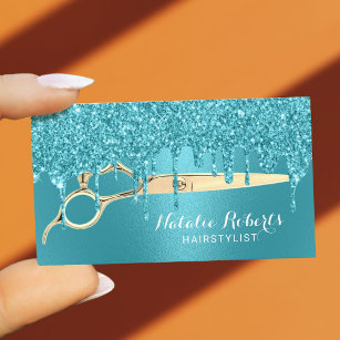 Cartão De Visita Hair Stylist Turquoise Glitter Drives Beauty Salon