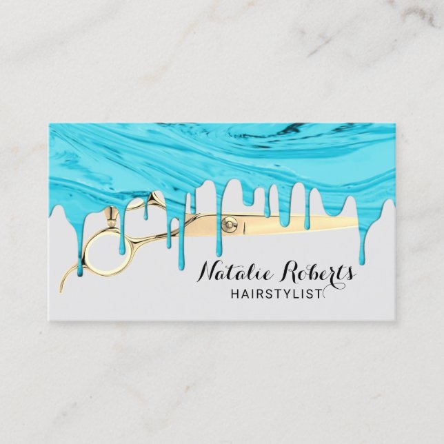 Cartão De Visita Hair Stylist Turquoise Marble Drives Beauty Salon (Frente)