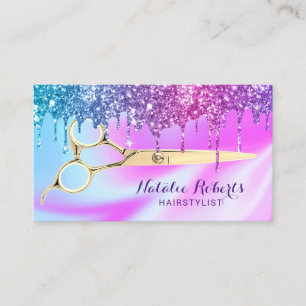 Cartão De Visita Hair Stylist Unicorn Blue Pink Drives Salon