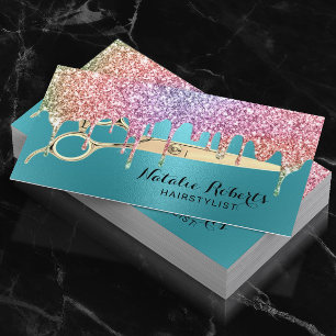 Cartão De Visita Hair Stylist Unicorn Drives Beauty Salon Teal