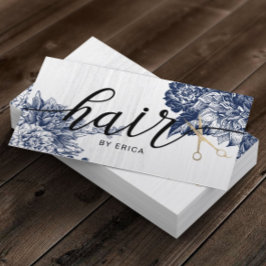 Cartão De Visita Hair Stylist Vintage Blue Floral Elegante Salão