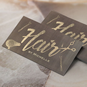 Cartão De Visita Hair Stylist Vintage Dourada Tipografia Beauty Sal