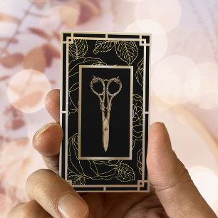 Cartão De Visita Hair Stylist Vintage Dourado Padrão Floral Lux Sal