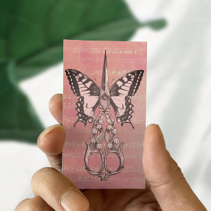 Cartão De Visita Hair Stylist Vintage Scissage Butterfly Salon Rosa