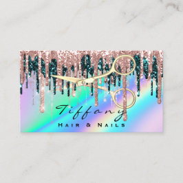 Cartão De Visita Hairdresser Golen Tesoura Rosa Hológrafo Lealdade