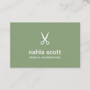 Cartão De Visita Hairdresser Mobile Sage Green Scissors UK/Euro