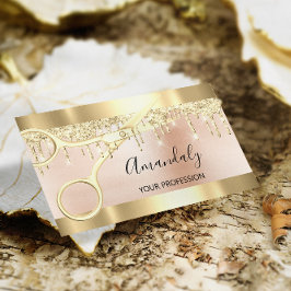 Cartão De Visita Hairdresser Stylist Coiffeur Dourado Scissor Rosa
