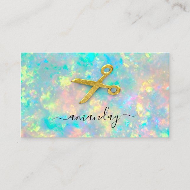 Cartão De Visita Hairdresser Stylist Dourada Tesoura Holograficamen (Frente)