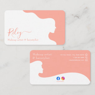 Cartão De Visita Hairstylist de Beleza Rosa Cor-de-Coral Moderno