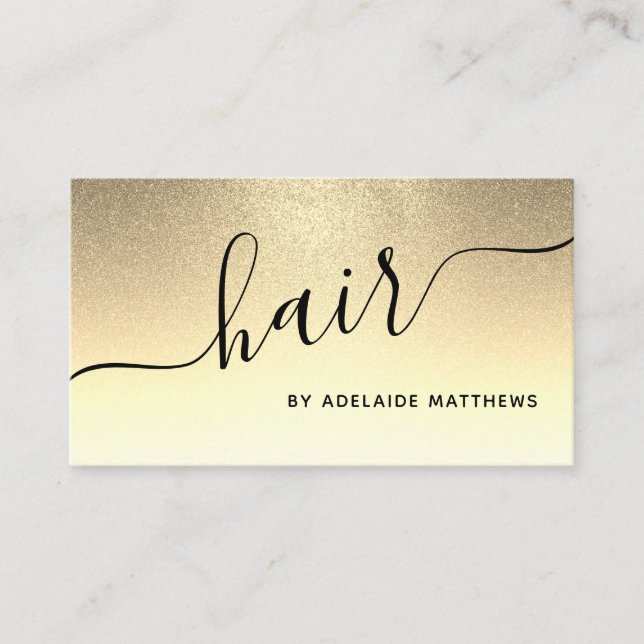 Cartão De Visita Hairstylist de Salão de Cabelo Dourado com Chic Mo (Frente)