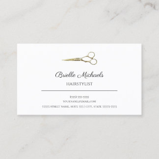 Cartão De Visita Hairstylist de Script Elegante para Tesouras Doura