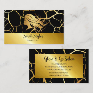 Cartão De Visita Hairstylist Dourada escura elegante