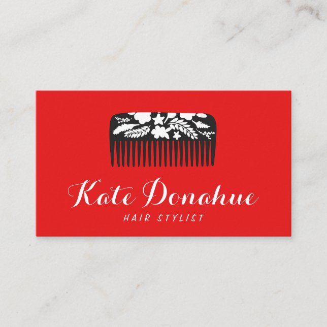 Cartão De Visita Hairstylist Floral Comb Hair Salão (Frente)