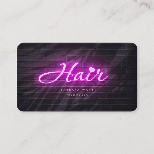 Cartão De Visita Hairstylist Hair Beauty Salon Neon Lavanda (Frente)