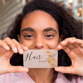 Cartão De Visita Hairstylist Hair Dourada Tesoura Chic Rosa