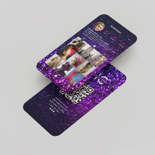 Cartão De Visita Hairstylist Instagram Grade Rosa Púrpura Glitor