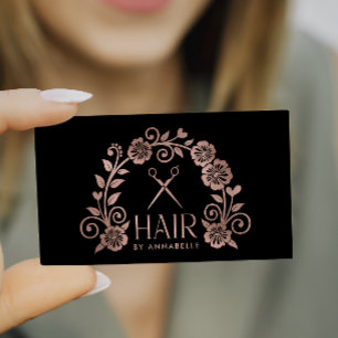 Cartão De Visita Hairstylist para o logotipo Dourado rosa