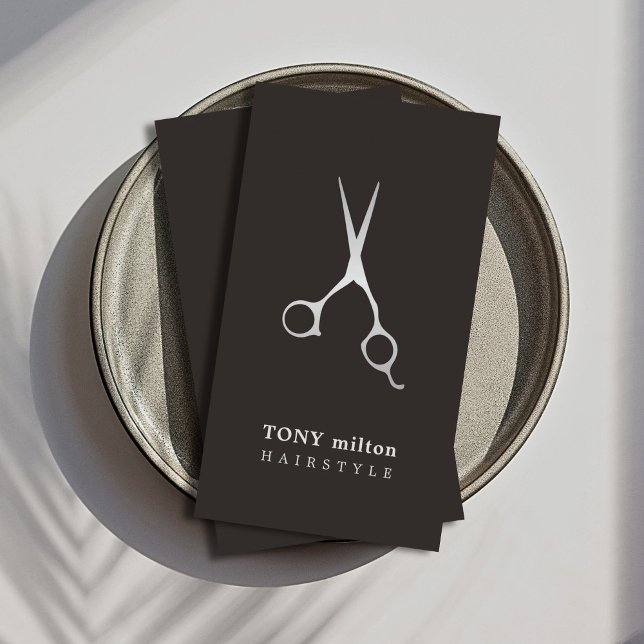Cartão De Visita Hairstylist para tesouras prateadas de farelo pret (Criador carregado)