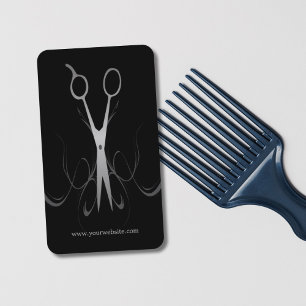 Cartão De Visita Hairstylist preto e de prata elegante profissional