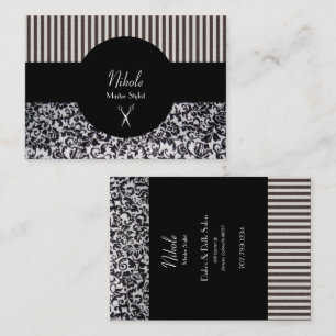 Cartão De Visita Hairstylist Stripes & Vines Black & White