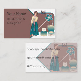 Cartão De Visita Hanbok Elegante & Arte de Maquiagem Floral