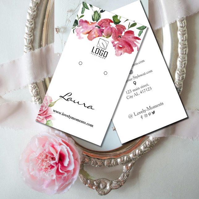 Cartão De Visita Hand-painted watercolor flowers earring display  (Hand-painted watercolor flowers earring display business card #flowersearrringdisplaycard #zazzle)