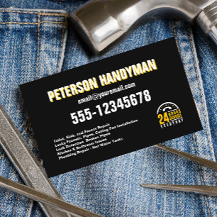 CARTÃO DE VISITA HANDYMAN, 24 HORAS DE EMERGÊNCIA NEGRA AMARELO