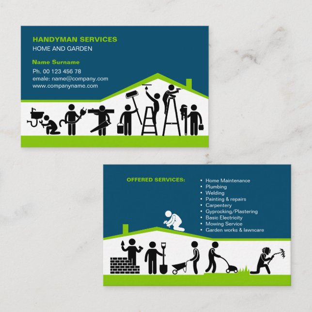 Cartão De Visita Handyman Business Card Template for Home Maintenan (Frente/Verso)