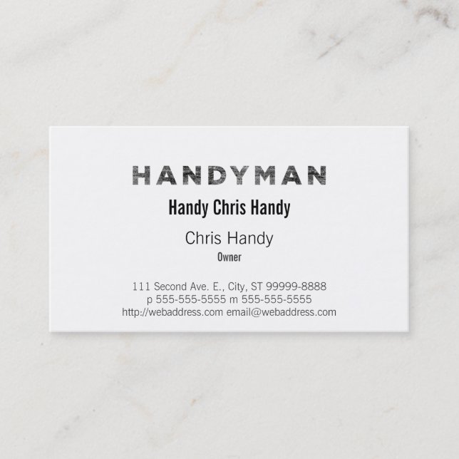 Cartão De Visita Handyman [Estilo Letterpress] (Frente)