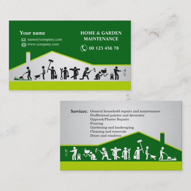 Cartão De Visita Handyman services, home maintenance business card (Frente/Verso)