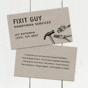 Cartão De Visita Handyman Tools, Home Melhoramento Da Casa Kraft Bu