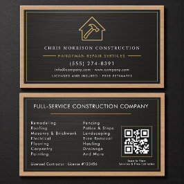 Cartão De Visita Handyman Wood Metallic Construction Black Gold