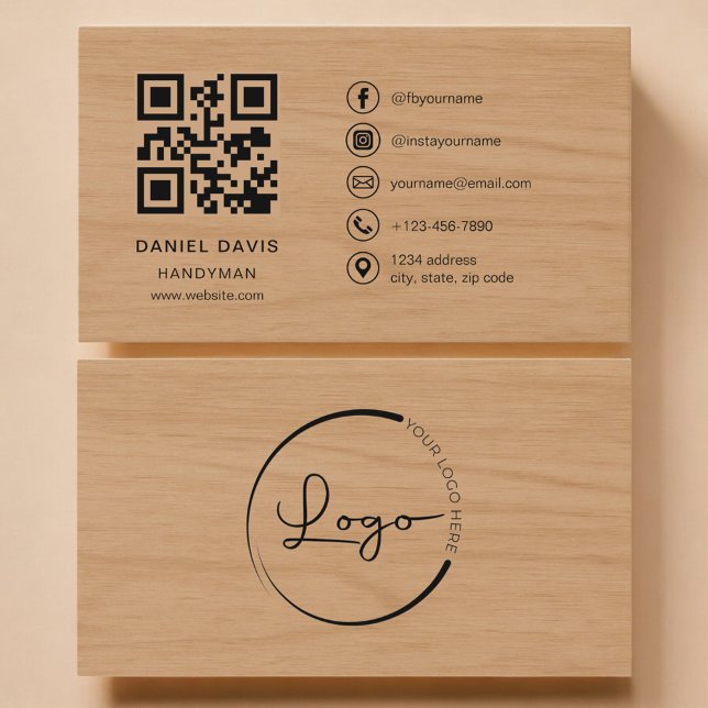 Cartão De Visita Handyman Wood Professional QR Code (Criador carregado)